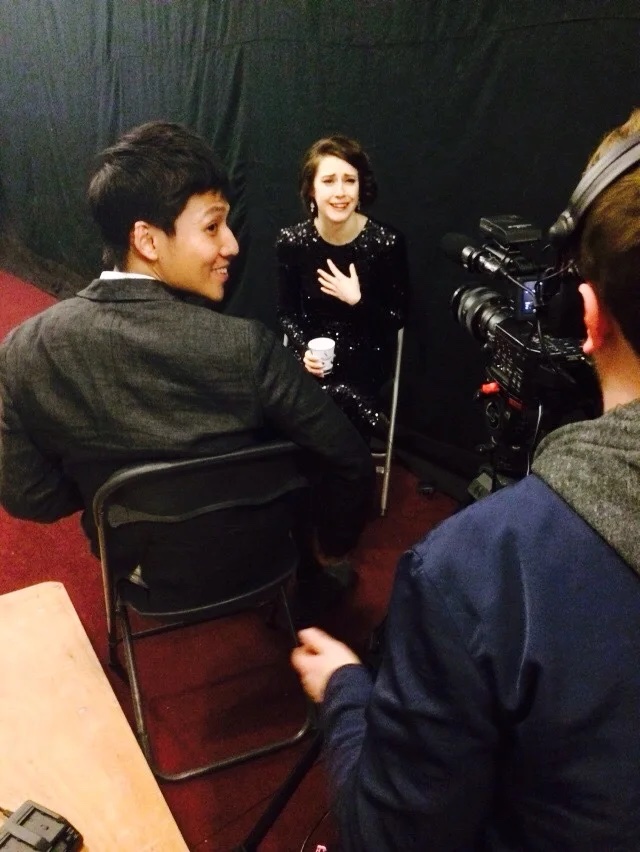 Liu Chu-Ying conducting an interview on a screen-production set in the UK